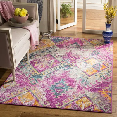 Safavieh Madison Machine Made Area Rug, Fuchsia / Blue Bohemian Style Easy Care In Purple