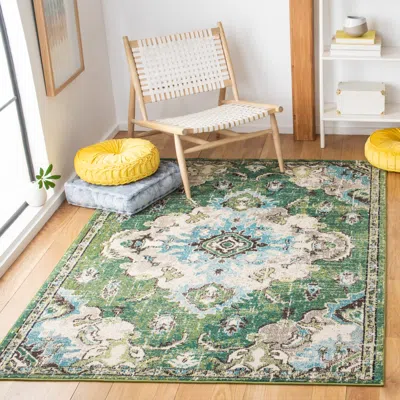 Safavieh Madison Machine Made Area Rug, Green / Light Blue Traditional Style Easy Care In Multi