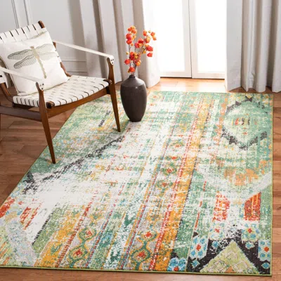 Safavieh Madison Machine Made Area Rug, Green / Orange Bohemian Style Easy Care In Multi