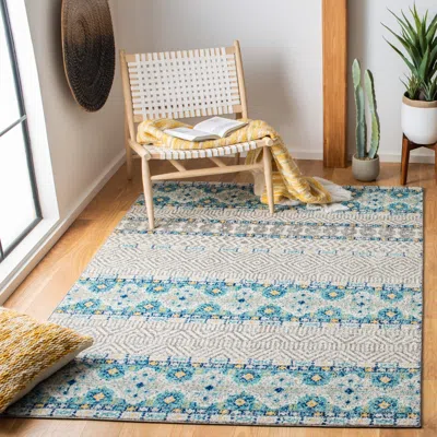 Safavieh Madison Machine Made Area Rug, Grey / Turquoise Bohemian Style Easy Care In Blue