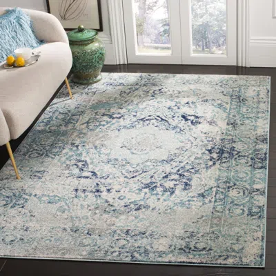 Safavieh Madison Machine Made Area Rug, Ivory / Blue Traditional Style Easy Care In Multi