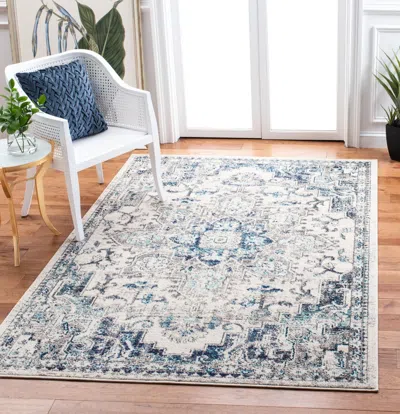 Safavieh Madison Machine Made Area Rug, Ivory / Grey Bohemian Style Easy Care In Blue