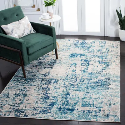 Safavieh Madison Machine Made Area Rug, Ivory / Turquoise Contemporary Style Easy Care In Blue