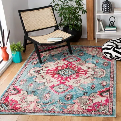 Safavieh Madison Machine Made Area Rug, Light Blue / Fuchsia Traditional Style Easy Care In Multi