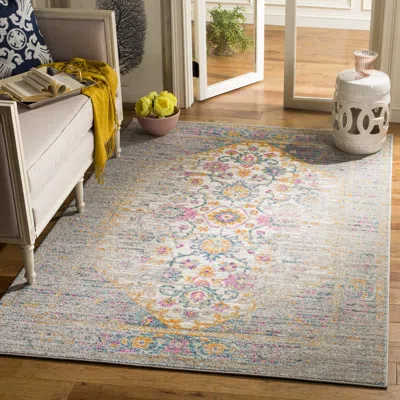 Safavieh Madison Machine Made Area Rug, Light Grey / Fuchsia Bohemian Style Easy Care In Multi