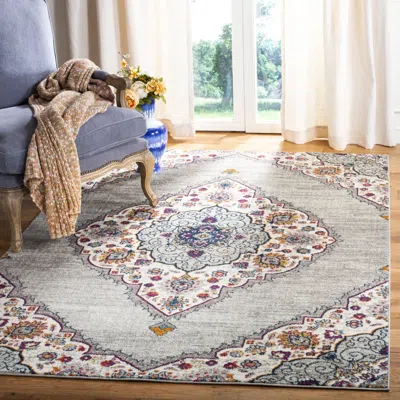 Safavieh Madison Machine Made Area Rug, Light Grey / Fuchsia Traditional Style Easy Care In Gray