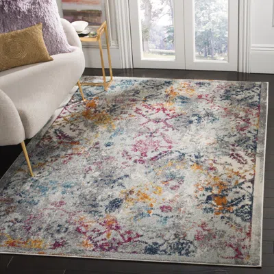 Safavieh Madison Machine Made Area Rug, Light Grey / Fuchsia Transitional Style Easy Care In Multi