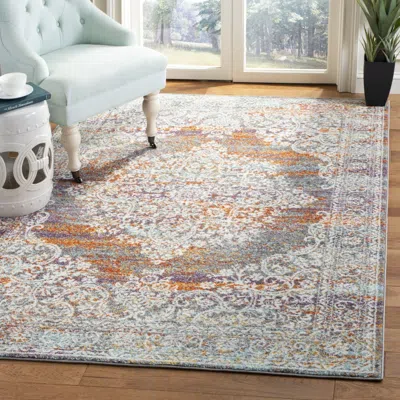 Safavieh Madison Machine Made Area Rug, Light Grey / Rust Traditional Style Easy Care In Multi