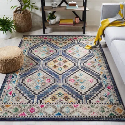 Safavieh Madison Machine Made Area Rug, Navy / Beige Bohemian Style Easy Care In Multi