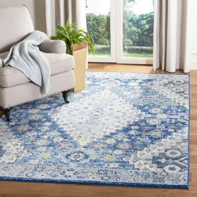 Safavieh Madison Machine Made Area Rug, Navy / Creme Traditional Style Easy Care In Blue