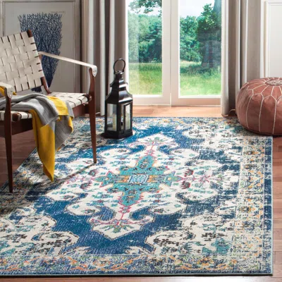 Safavieh Madison Machine Made Area Rug, Navy / Grey Traditional Style Easy Care In Multi