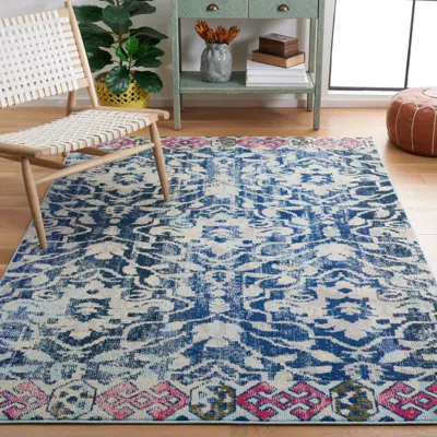 Safavieh Madison Machine Made Area Rug, Navy / Ivory Bohemian Style Easy Care In Multi