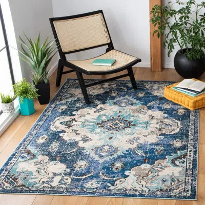 Safavieh Madison Machine Made Area Rug, Navy / Ivory Traditional Style Easy Care In Blue