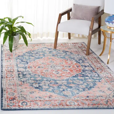 Safavieh Madison Machine Made Area Rug, Navy / Rust Traditional Style Easy Care In Blue