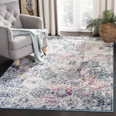 Safavieh Madison Machine Made Area Rug, Navy / Teal Transitional Style Easy Care In Multi