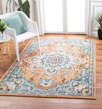 Safavieh Madison Machine Made Area Rug, Orange / Teal Bohemian Style Easy Care In Multi