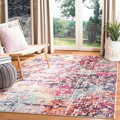 Safavieh Madison Machine Made Area Rug, Red / Light Blue Contemporary Style Easy Care In Multi