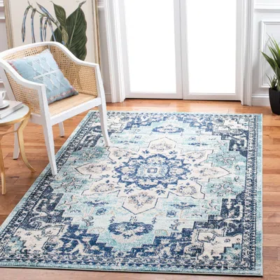 Safavieh Madison Machine Made Area Rug, Teal / Navy Bohemian Style Easy Care In Blue