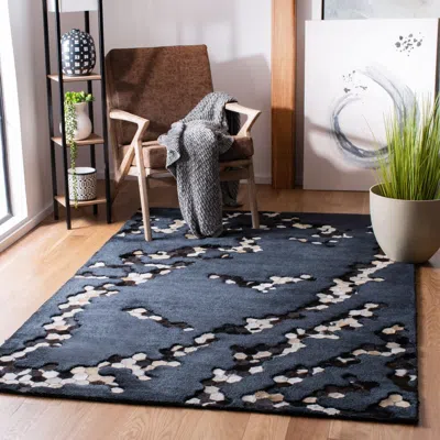 Safavieh Manhattan Hand Made Area Rug, Black Contemporary Style Non-shedding In Blue