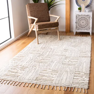Safavieh Manhattan Hand Made Area Rug, Ivory / Grey Shag / Flokati Style Non-shedding In Neutral