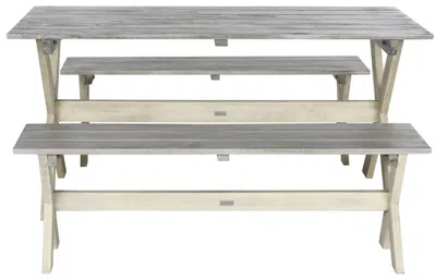 Safavieh Marina 3 Piece Dining Set With 63-inch L Table And 2 Backless Benches In Gray