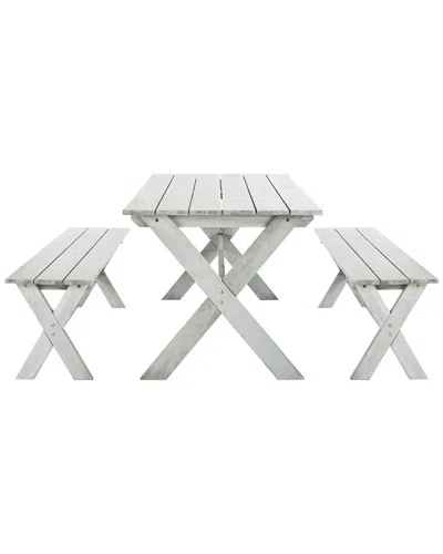 Safavieh Marina Outdoor 3pc Dining Set With 63in L Table And 2 Backless Benches In Multi