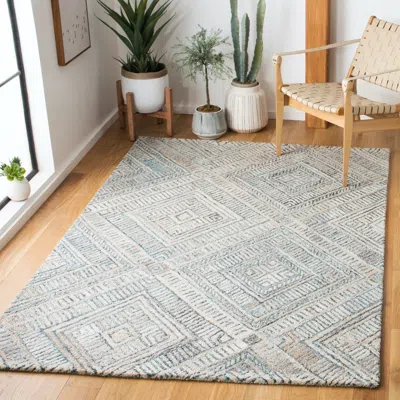 Safavieh Marquee Hand Made Area Rug, Turquoise / Beige Global Inspired Style Non-shedding In Gray
