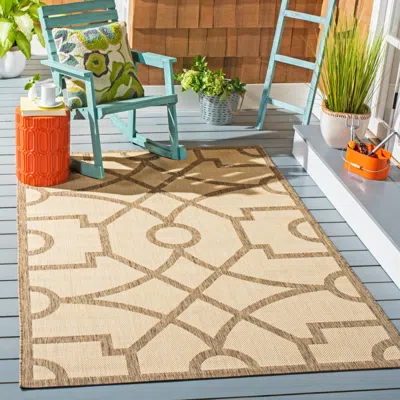 Safavieh Martha Stewart Indoor Outdoor Machine Made Area Rug, Beige / Dark Beig Contemporary Style Easy Care In Nude