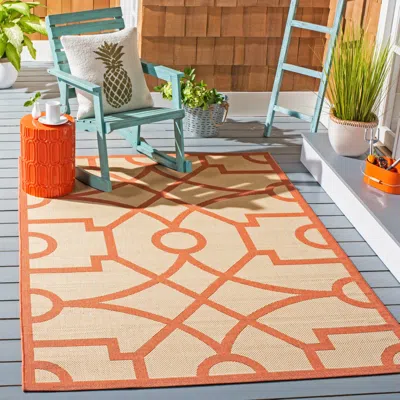 Safavieh Martha Stewart Indoor Outdoor Machine Made Area Rug, Beige / Terracotta Contemporary Style Easy Care In Orange