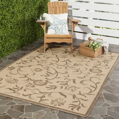 Safavieh Martha Stewart Indoor Outdoor Machine Made Area Rug, Creme / Brown Country Floral Style Easy Care