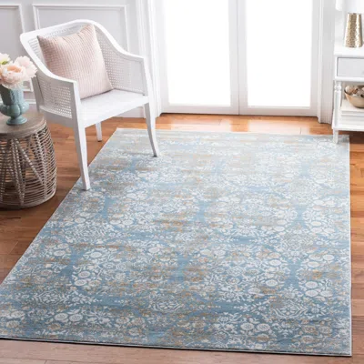 Safavieh Martha Stewart Isabella Machine Made Area Rug, Denim Blue / Ivory Traditional Style Easy Care