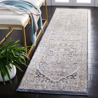 Safavieh Martha Stewart Machine Made Area Rug, Cream / Blue Traditional Style Easy Care In Green