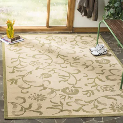 Safavieh Martha Stewart Machine Made Area Rug, Cream / Green Country Floral Style Easy Care In Nude
