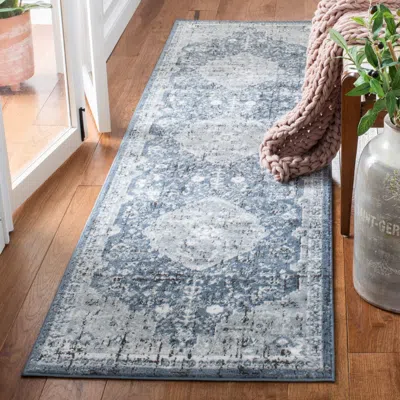 Safavieh Martha Stewart Machine Made Area Rug, Navy / Ivory Traditional Style Easy Care In Blue