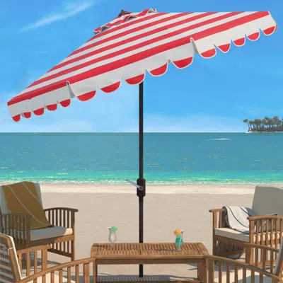 Safavieh Maui Single Scallop Striped 9ft Crank Push Button Tilt Umbrella In Red