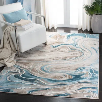 Safavieh Meadow Machine Made Area Rug, Beige / Blue Contemporary Style Easy Care