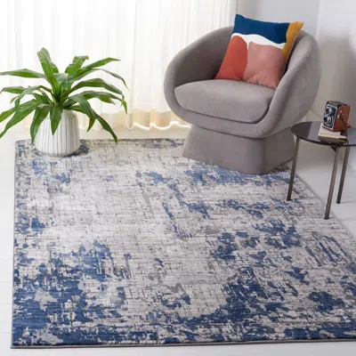 Safavieh Meadow Machine Made Area Rug, Ivory Grey / Blue Contemporary Style Easy Care