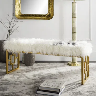 Safavieh Mera Faux Sheepskin Bench In Gold