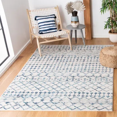 Safavieh Mercer Machine Made Area Rug, Ivory / Turquoise Bohemian Style Easy Care In Blue