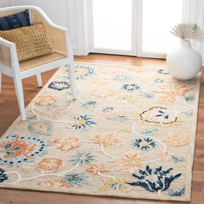Safavieh Metro Hand Made Area Rug, Beige / Blue Country Floral Style Non-shedding In Multi