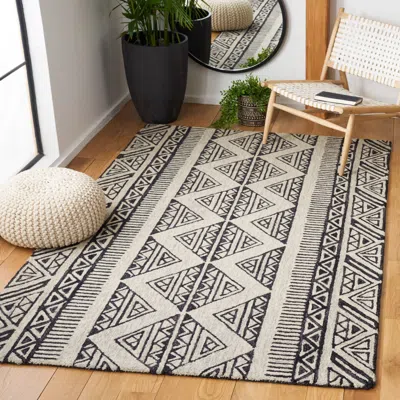 SAFAVIEH METRO HAND MADE AREA RUG, BLACK / BEIGE BOHEMIAN STYLE NON-SHEDDING