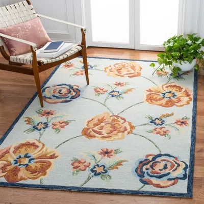 SAFAVIEH METRO HAND MADE AREA RUG, BLUE / IVORY COUNTRY FLORAL STYLE NON-SHEDDING
