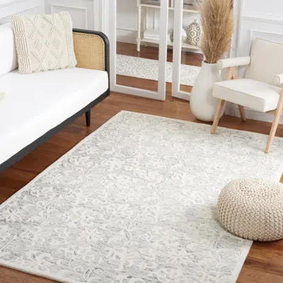 SAFAVIEH METRO HAND MADE AREA RUG, GREY / IVORY COUNTRY FLORAL STYLE NON-SHEDDING