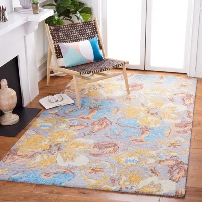 Safavieh Metro Hand Made Area Rug, Grey / Yellow Country Floral Style Non-shedding In Multi