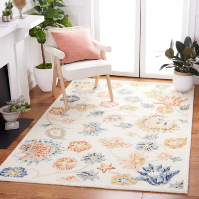 Safavieh Metro Hand Made Area Rug, Ivory / Grey Country Floral Style Non-shedding In White