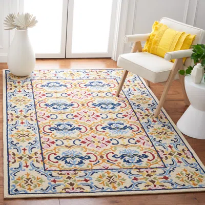 Safavieh Micro-loop Hand Made Area Rug, Beige / Blue Traditional Style Non-shedding In Multi