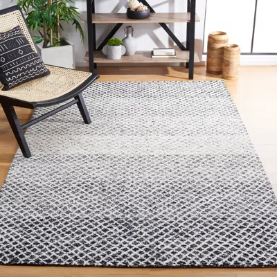 Safavieh Micro-loop Hand Made Area Rug, Black / Ivory Contemporary Style Non-shedding In Blue