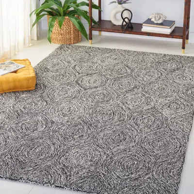 Safavieh Micro-loop Hand Made Area Rug, Black / Ivory Contemporary Style Non-shedding In Gray
