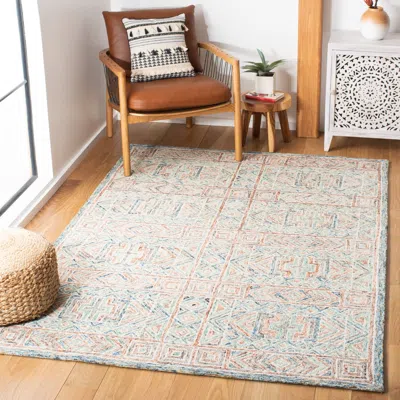 Safavieh Micro-loop Hand Made Area Rug, Blue / Green Bohemian Style Non-shedding In Neutral