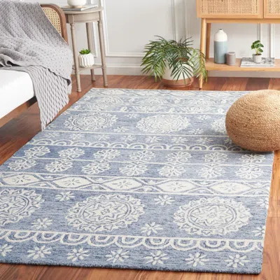 Safavieh Micro-loop Hand Made Area Rug, Blue / Ivory Bohemian Style Non-shedding